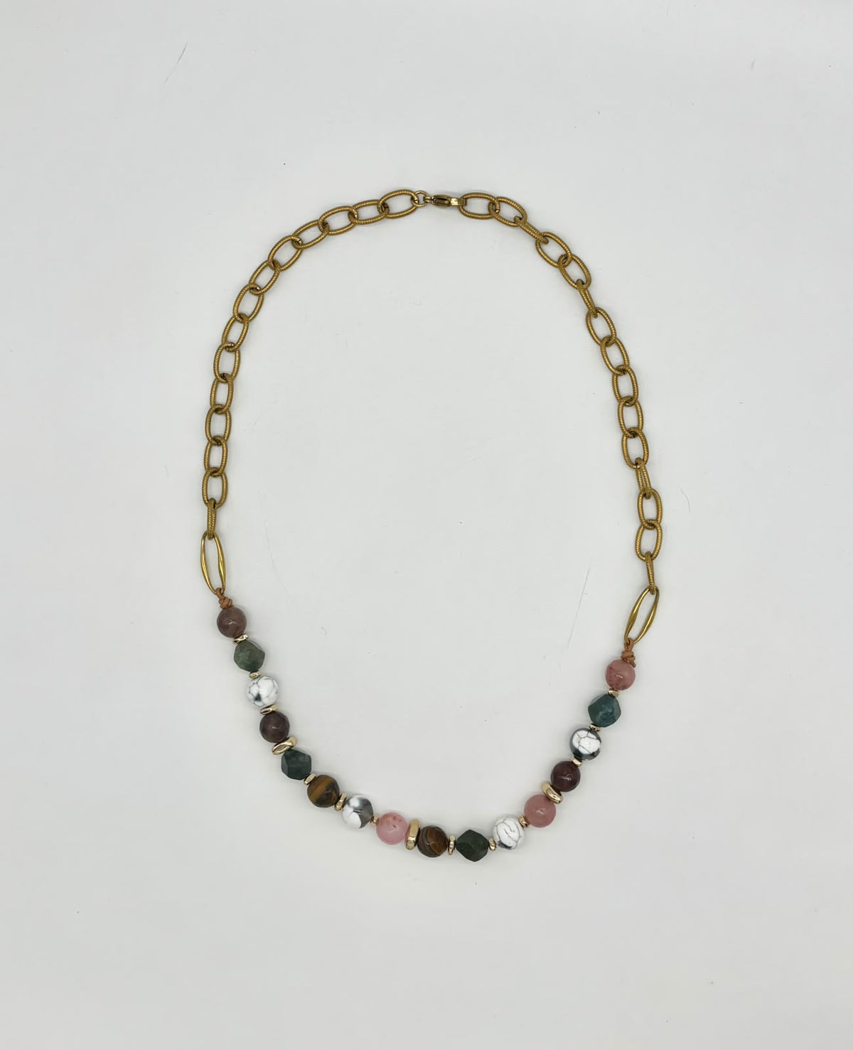 Women's Multi-Color Stone Beaded Necklace with Chunky Chain
