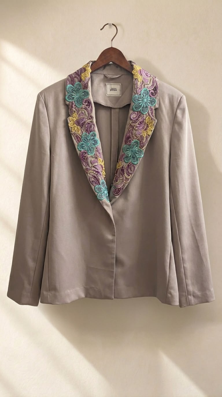 Floral Embroidered Lapel Blazer