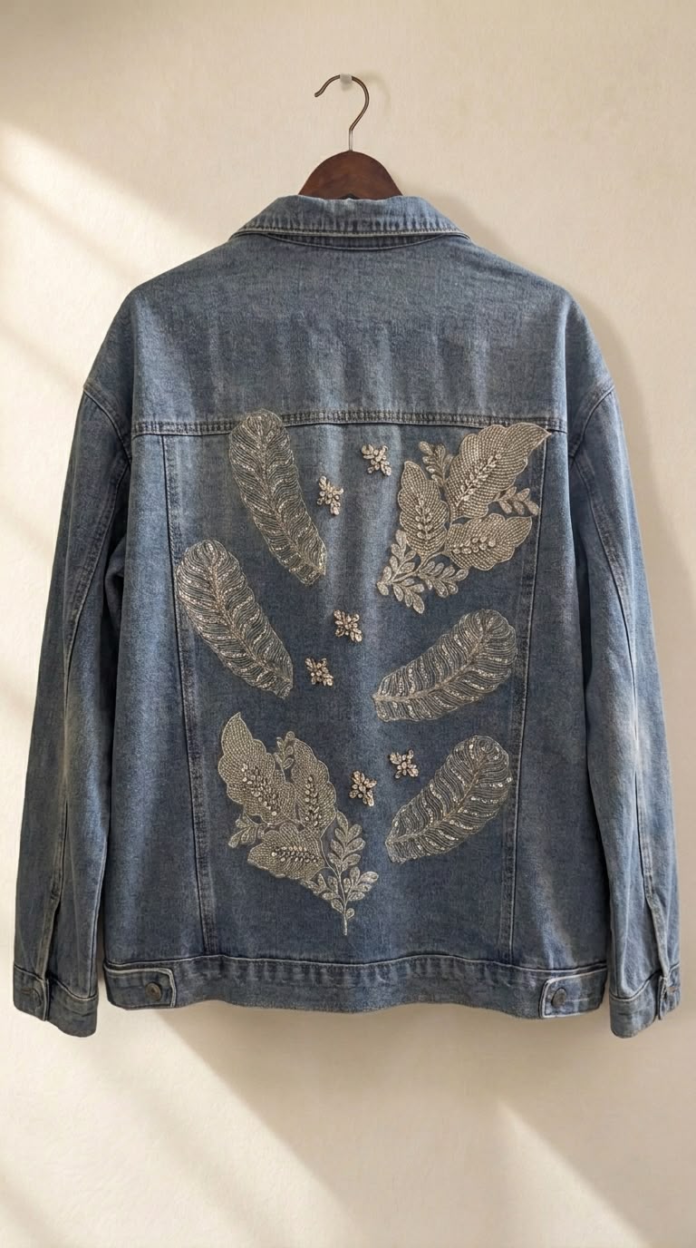 Beaded Leaf Denim Jacket