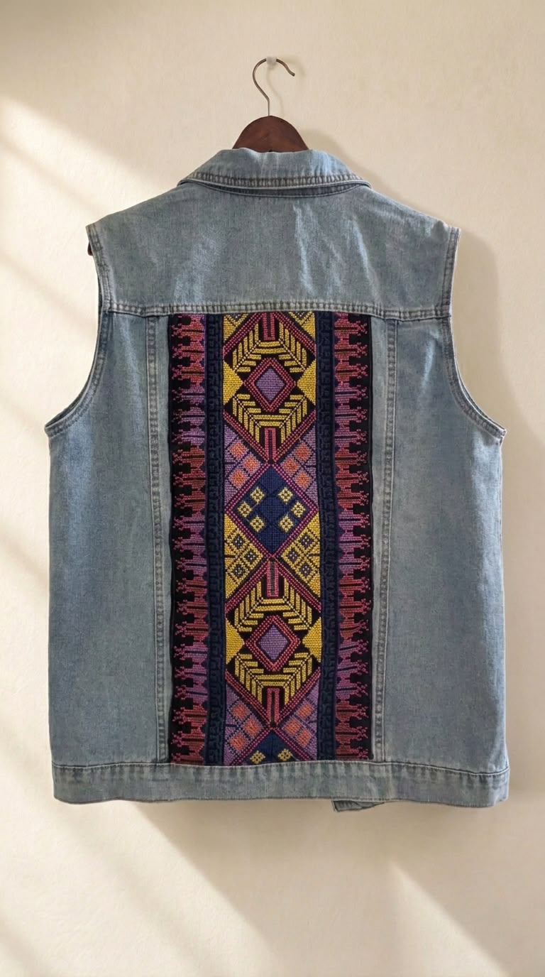 Tatreez Panel Denim Vest