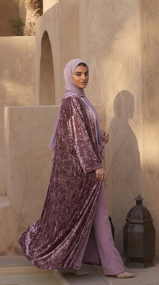 Dusty Rose Crushed Velvet Abaya