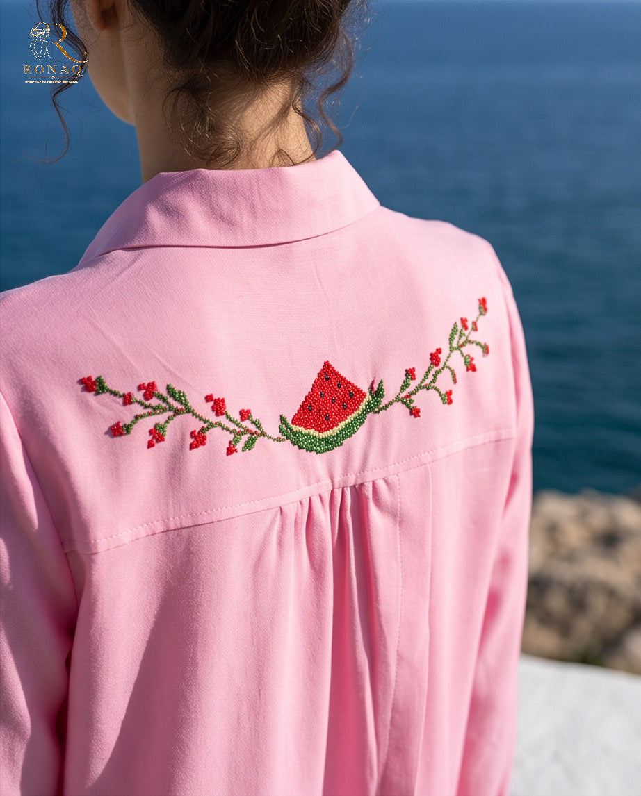 Watermelon Embroidered Shirt – Pink