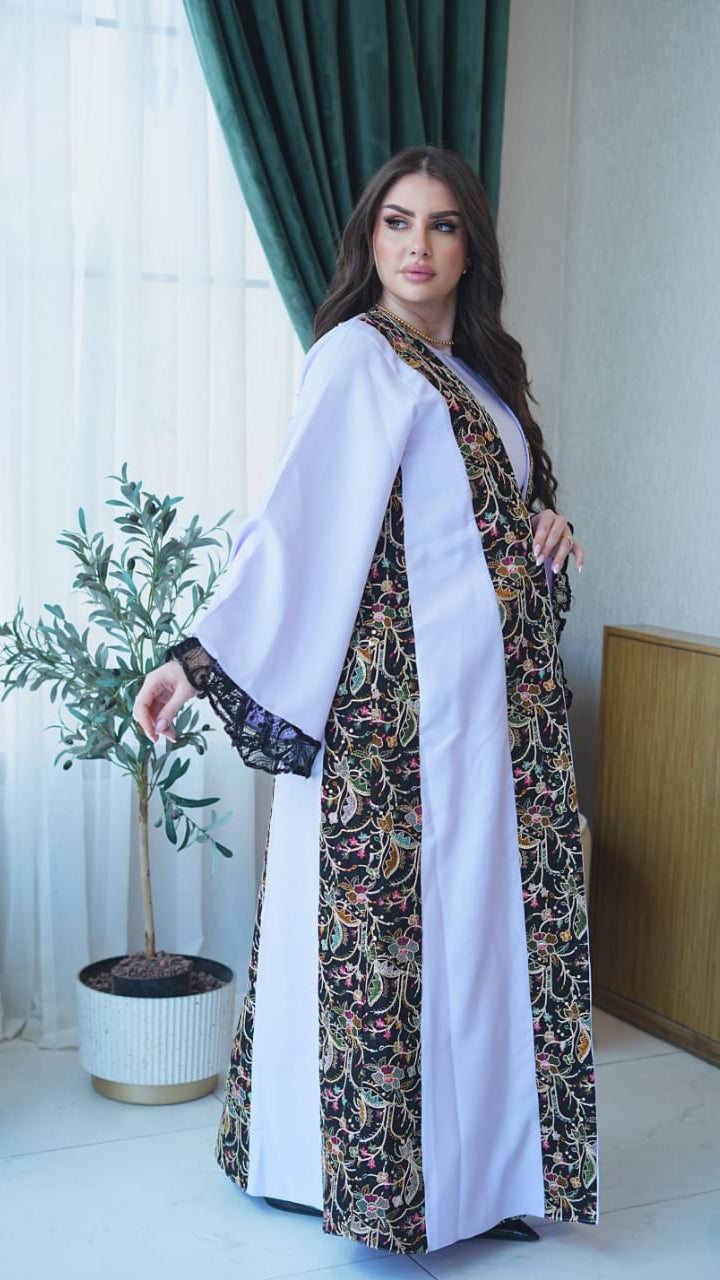 White Embroidered Open Abaya