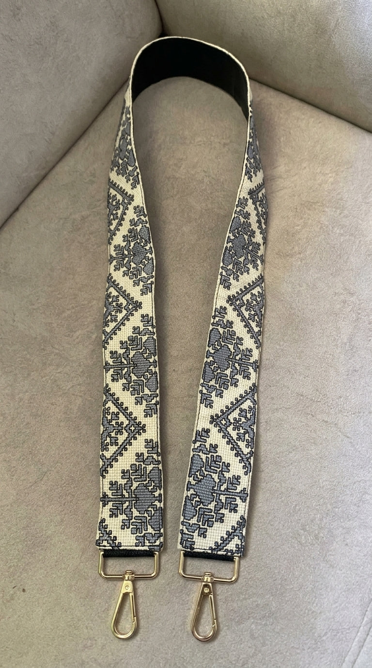 Black Diamond Hand-Embroidered Bag Strap