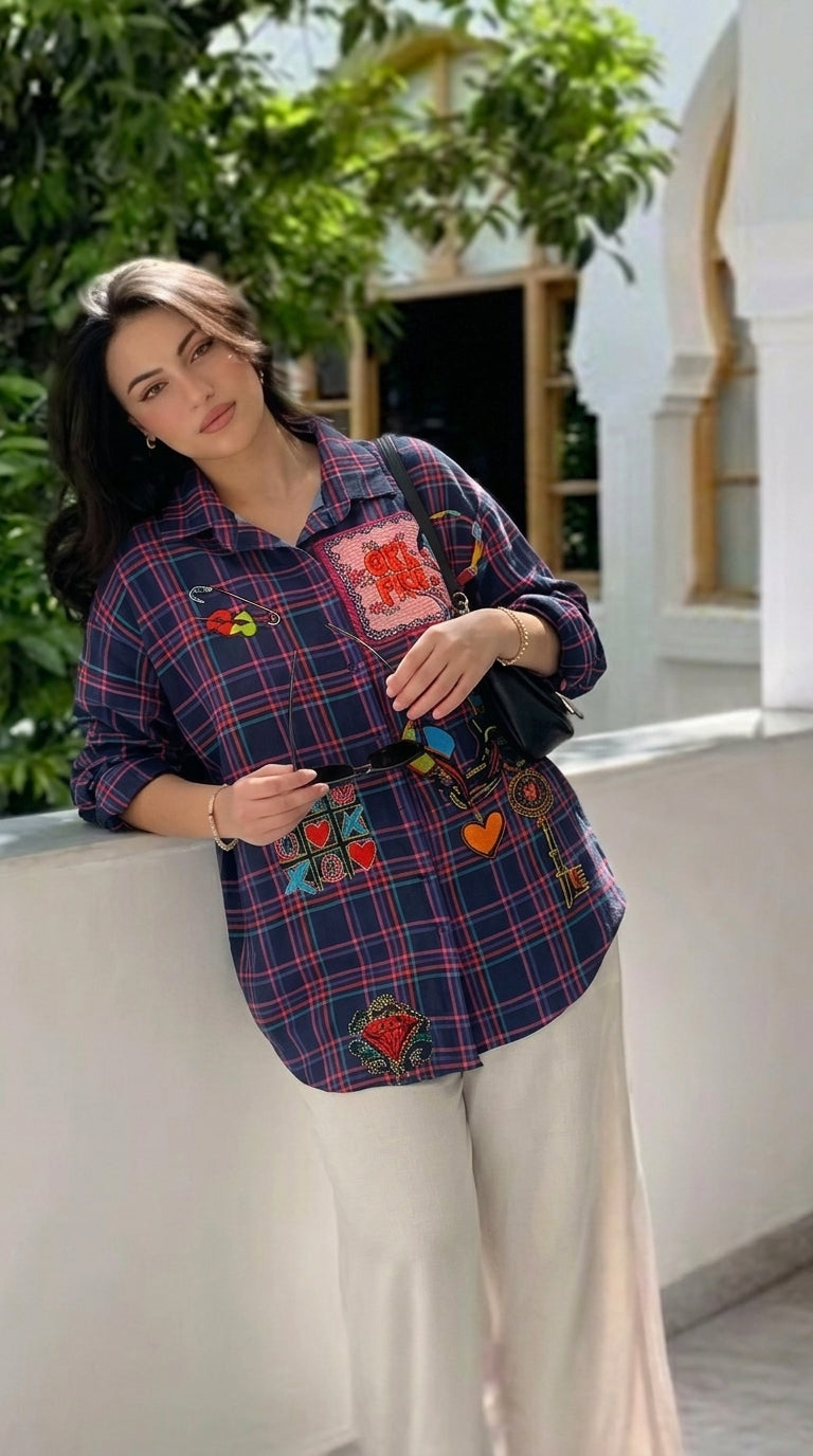 Patchwork Plaid Longline Shirt