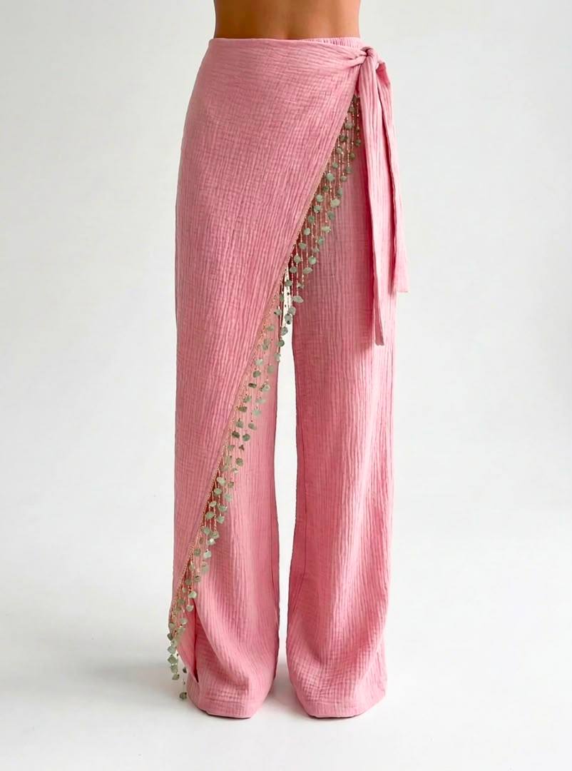 Textured Gauze with Hand Beaded Trim — detail of the hand-beaded fringe