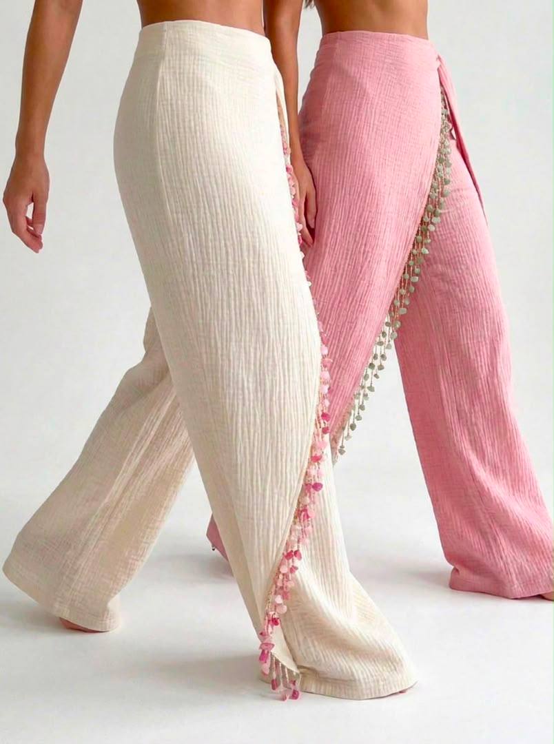 Textured Gauze with Hand Beaded Trim — detail of the hand-beaded fringe