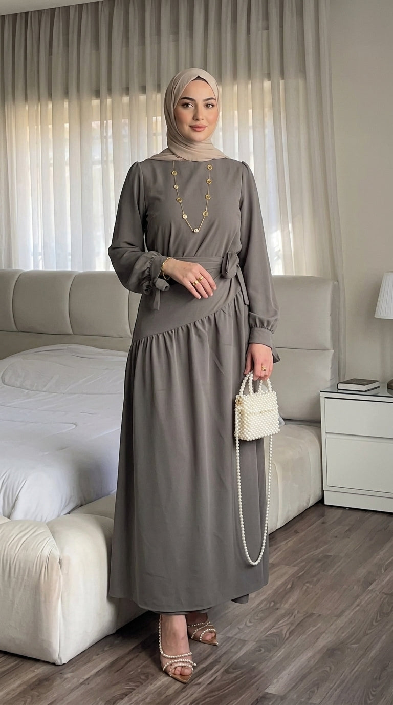 Chic Ruffled Modest Dress