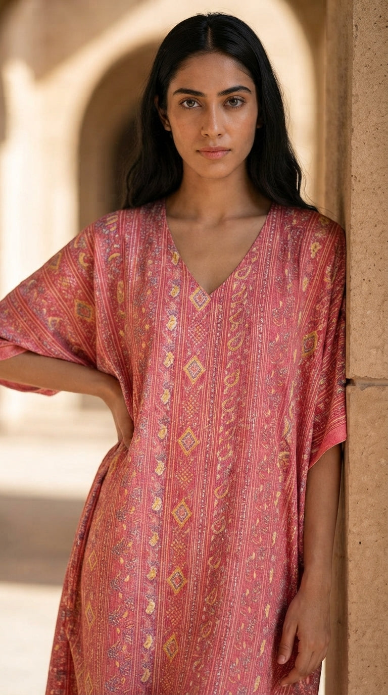 Blush Pink Patterned Jacquard Abaya