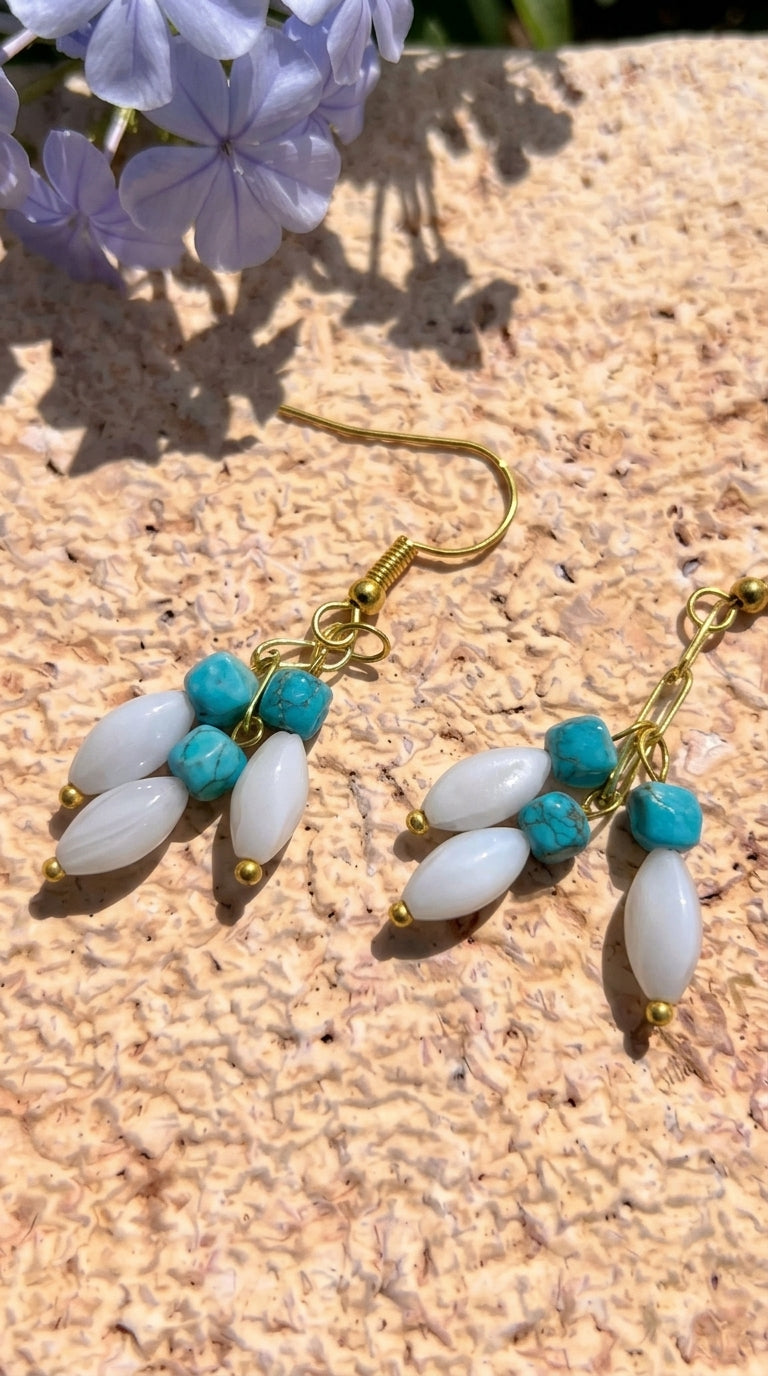 Mother of Pearl & Turquoise Cluster Earrings