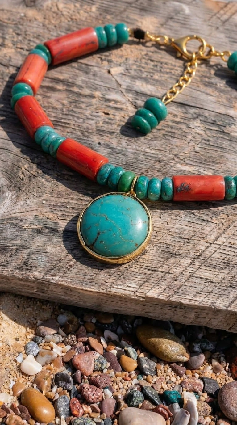 Red Coral, Malachite & Turquoise Charm Bracelet – Murjan Collection