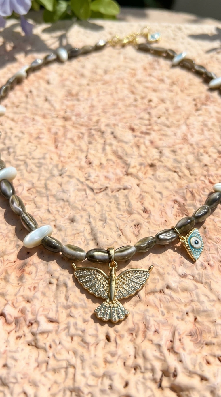 Mother of Pearl Bird Charm Necklace