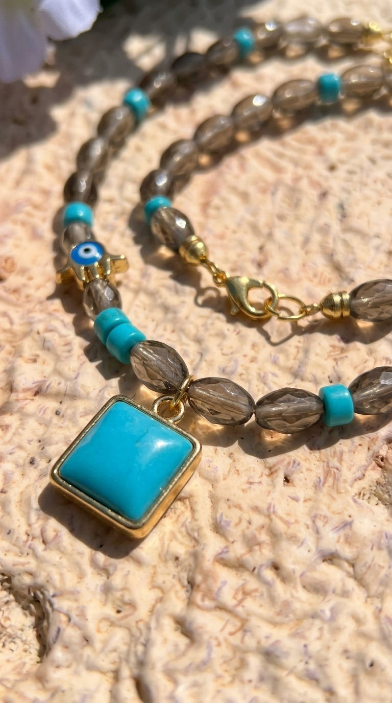Pearl & Turquoise Evil Eye Necklace