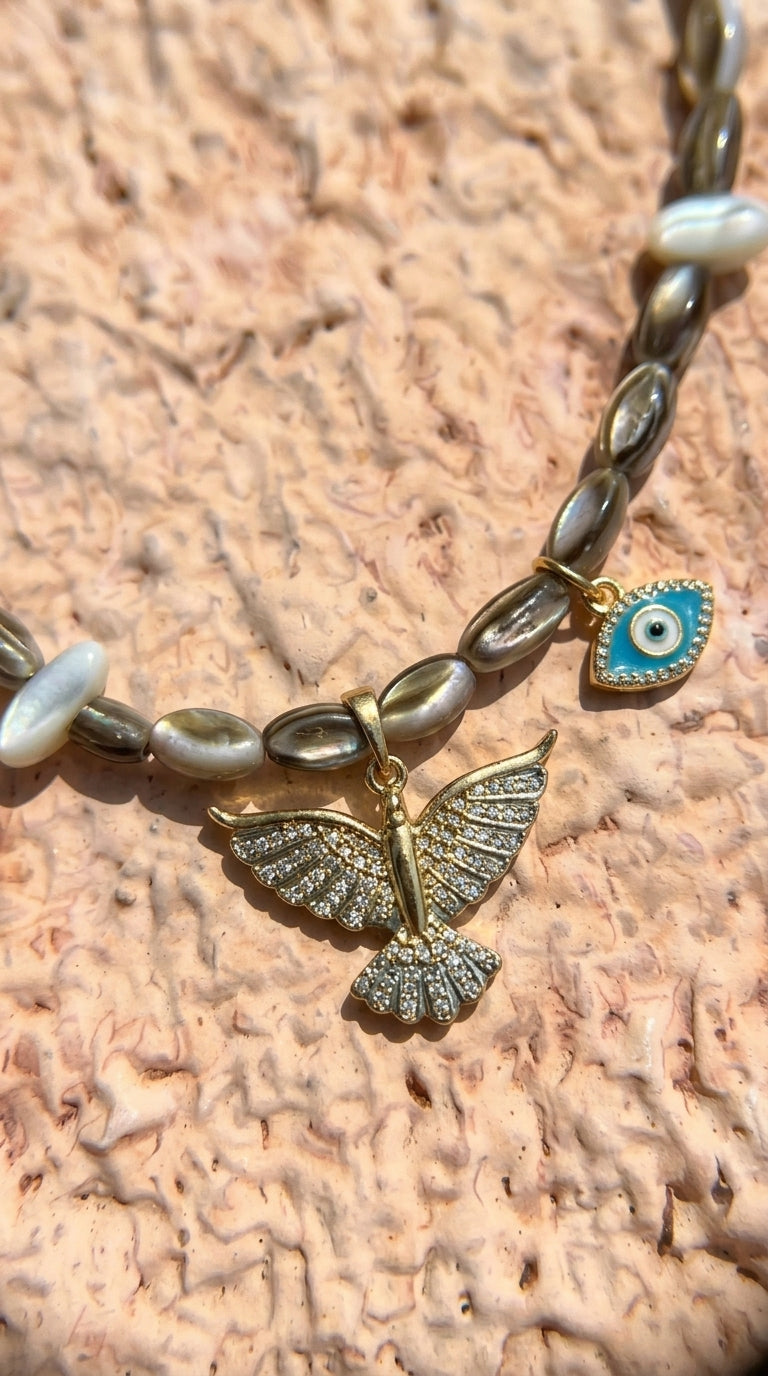 Mother of Pearl Bird Charm Necklace