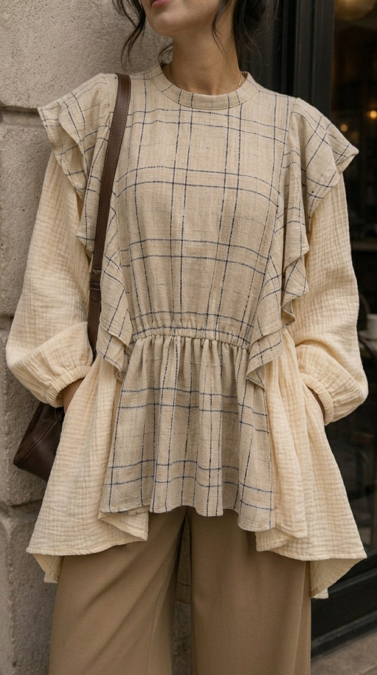 Ruffled Pleated Boho Blouse