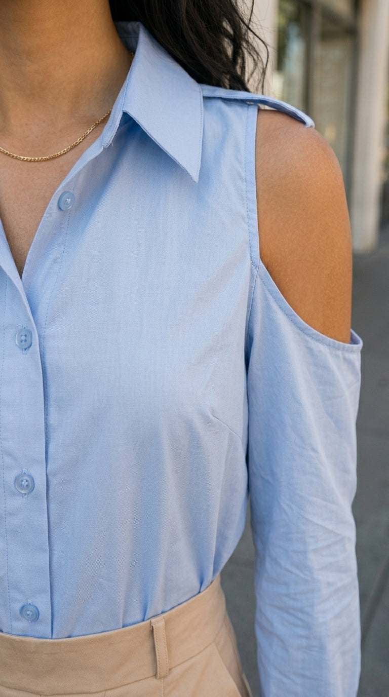 Cold-Shoulder Striped Button-Down Shirt