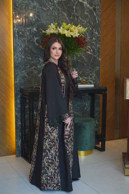 Black Embroidered Open Abaya
