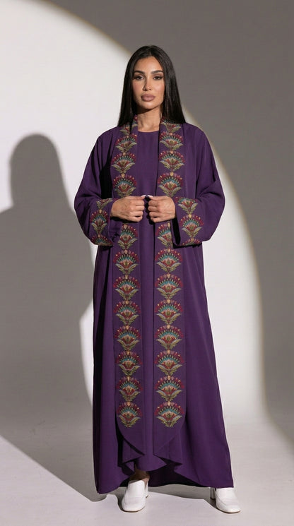Raspberry Elegance Hand-Embroidered Abaya