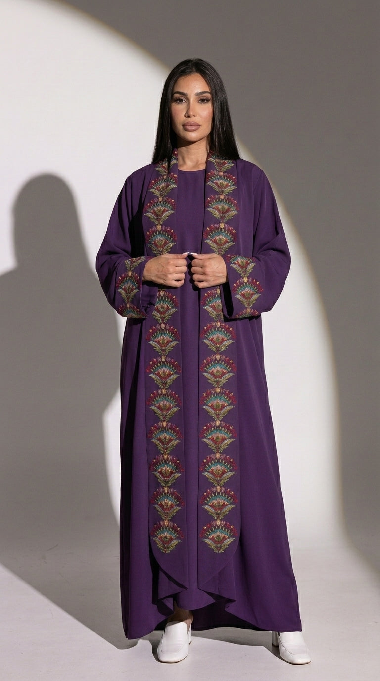Raspberry Elegance Hand-Embroidered Abaya
