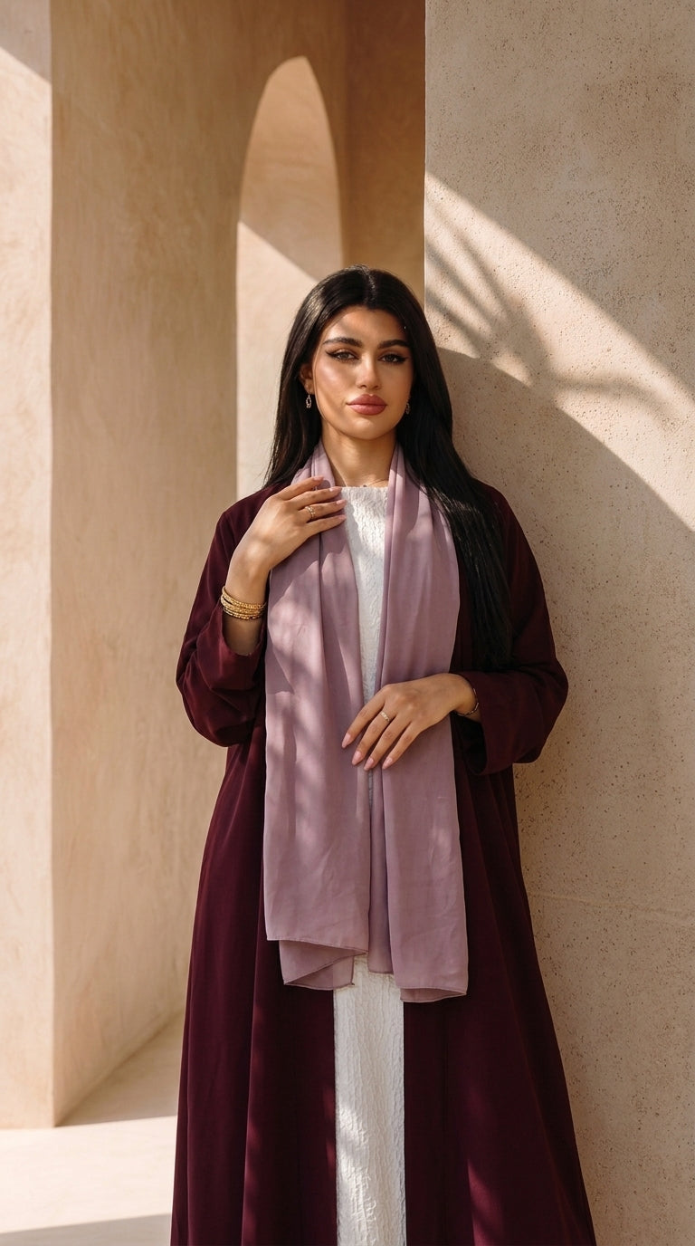 The Burgundy Pattern-Panel Abaya