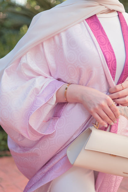 Lilac & Pink Trim Open Abaya