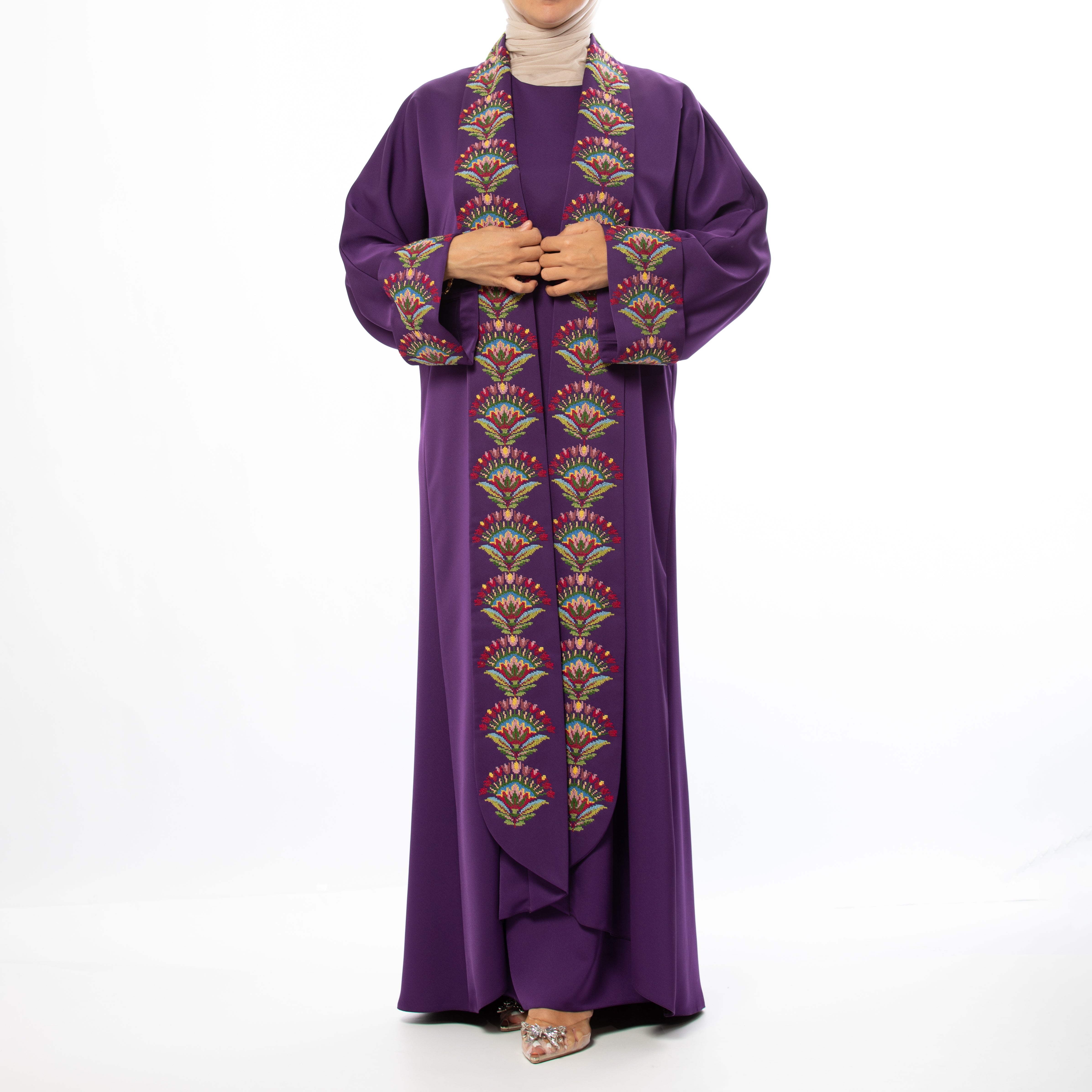Hand-Embroidered Purple Crepe Abaya