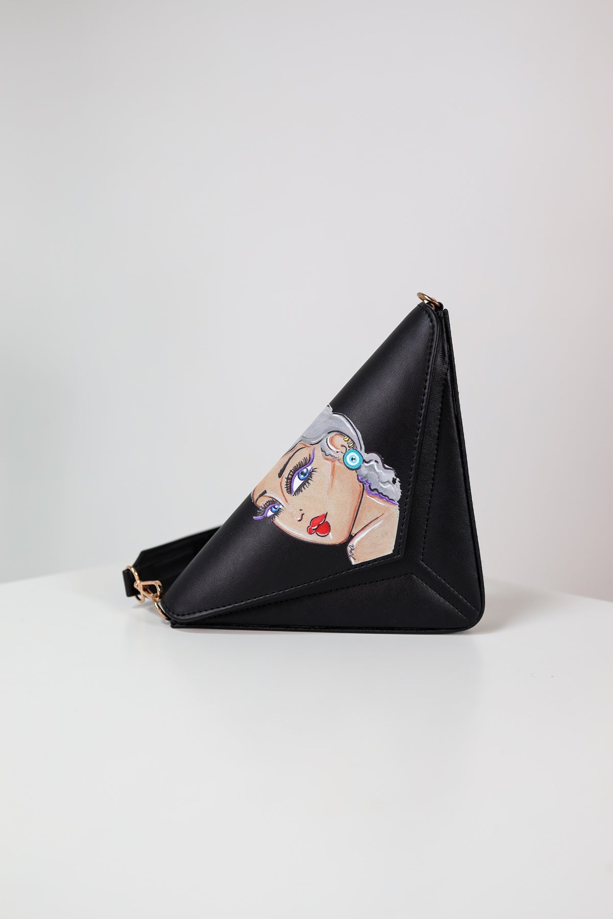 Silver Lady – Hand-Painted Triangle Bag