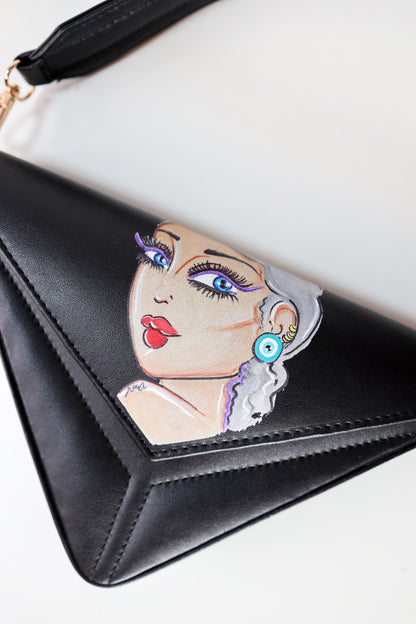 Silver Lady – Hand-Painted Triangle Bag