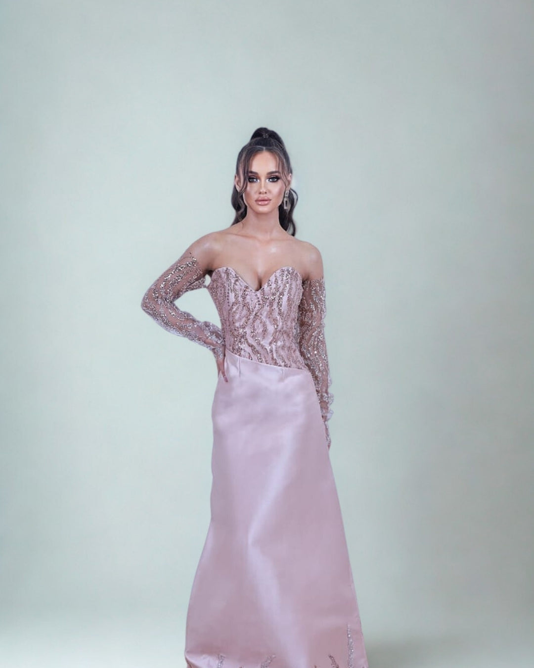 Seashell – A-Line Mikado Dress with Embroidered Top