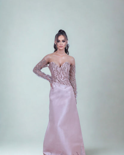 Seashell – A-Line Mikado Dress with Embroidered Top