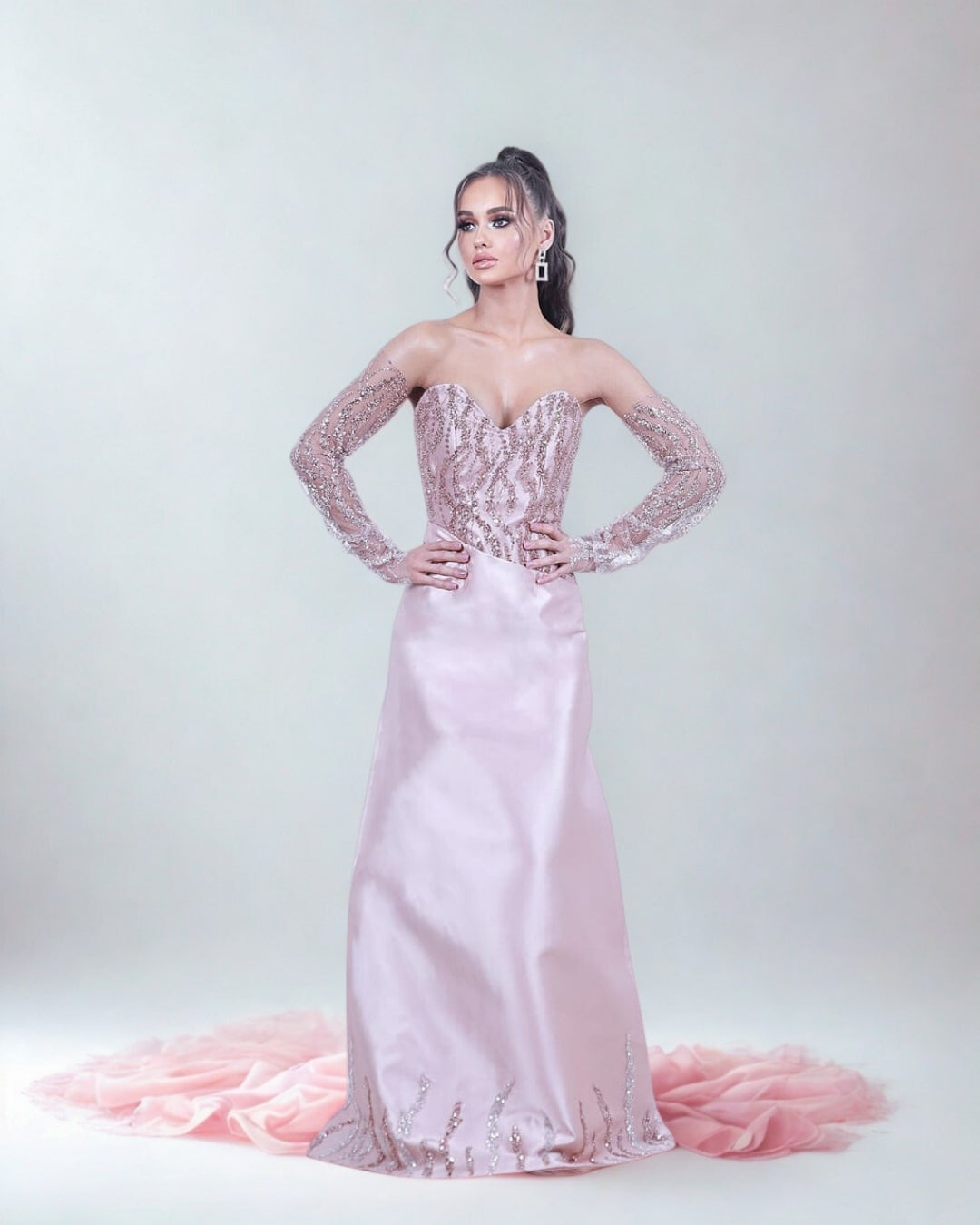 Seashell – A-Line Mikado Dress with Embroidered Top