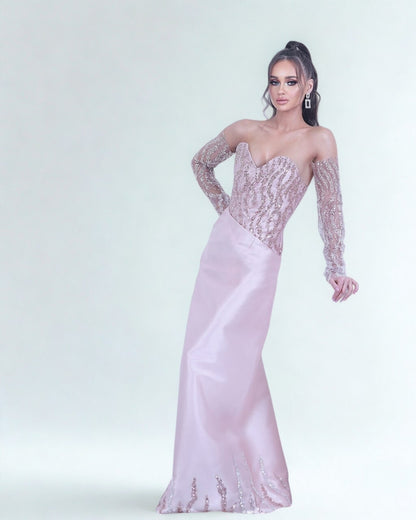 Seashell – A-Line Mikado Dress with Embroidered Top