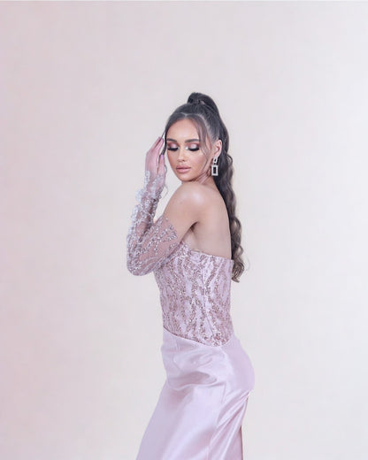 Seashell – A-Line Mikado Dress with Embroidered Top