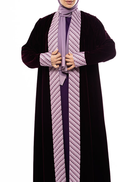 Deep Plum Hand-Embroidered Velvet Abaya
