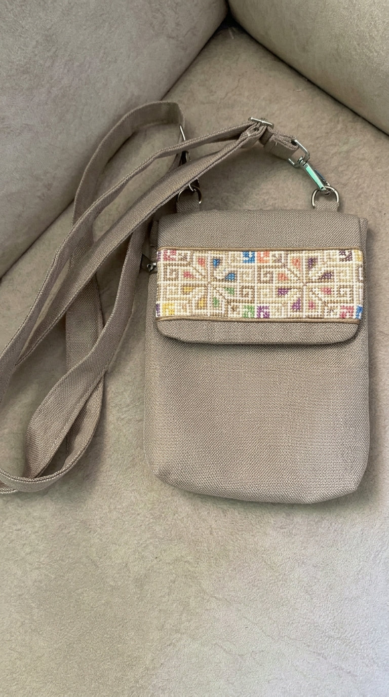 Yara Design Grey Denim Red Embroidered Phone Wallet