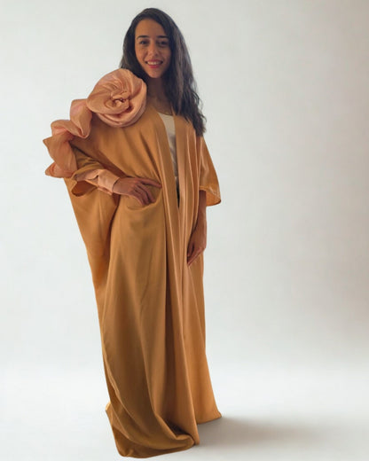 The Apricot Linen Flower Abaya