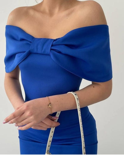 Glam Royal Bow Midi Dress – Electric Blue