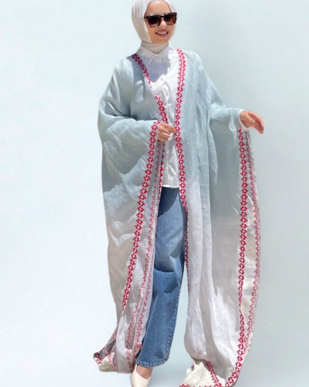 The Coastal Wave Linen Cape: Sky &amp; Crimson