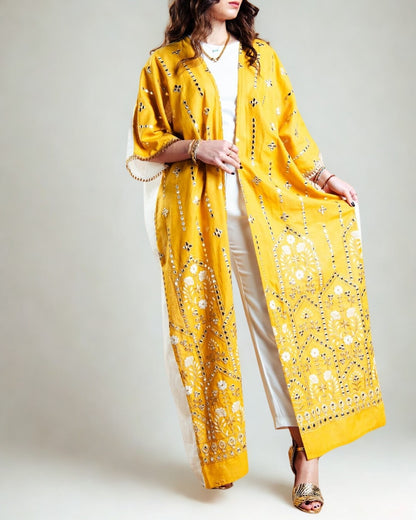 Yellow Embroidered Abaya