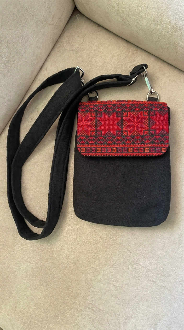 Yara Design Tan Red White Embroidered Phone Wallet