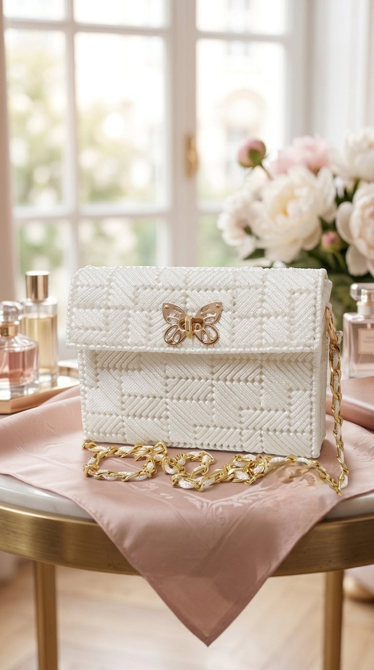 حقيبة يد أنيقة بيضاء مصنوعة يدويًا – Khoyot bags