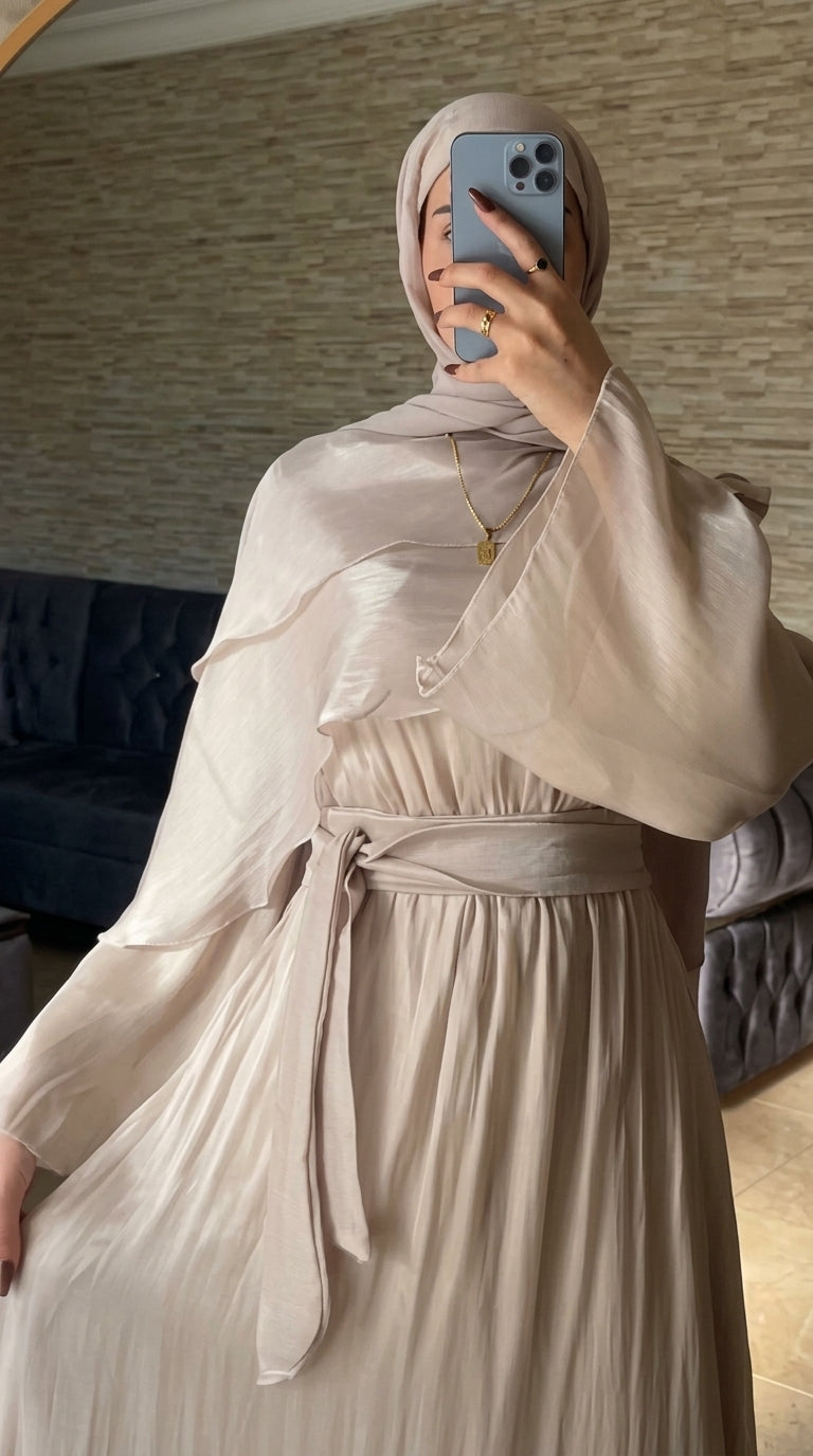 Draped Shawl Dress – Beige
