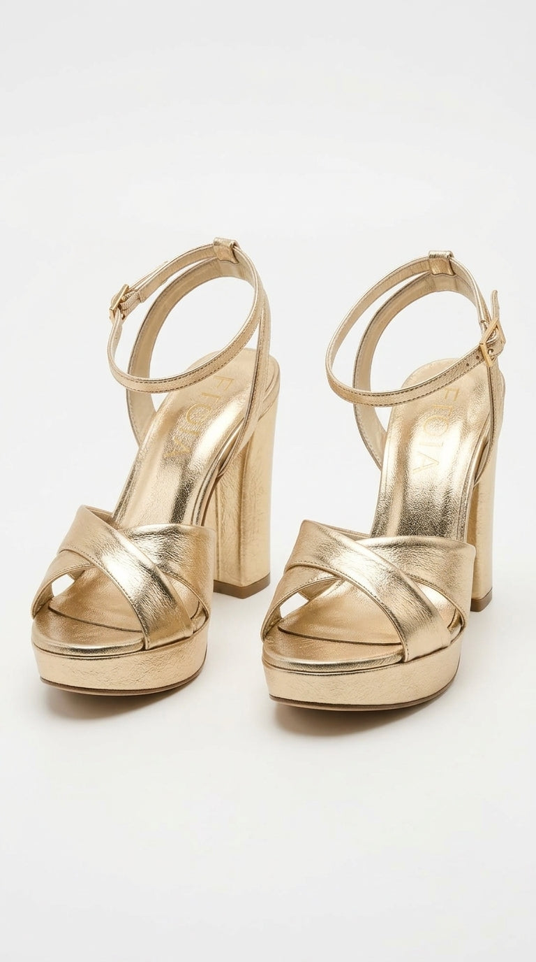 ROYA Gold Metallic Platform Block-Heel Sandals