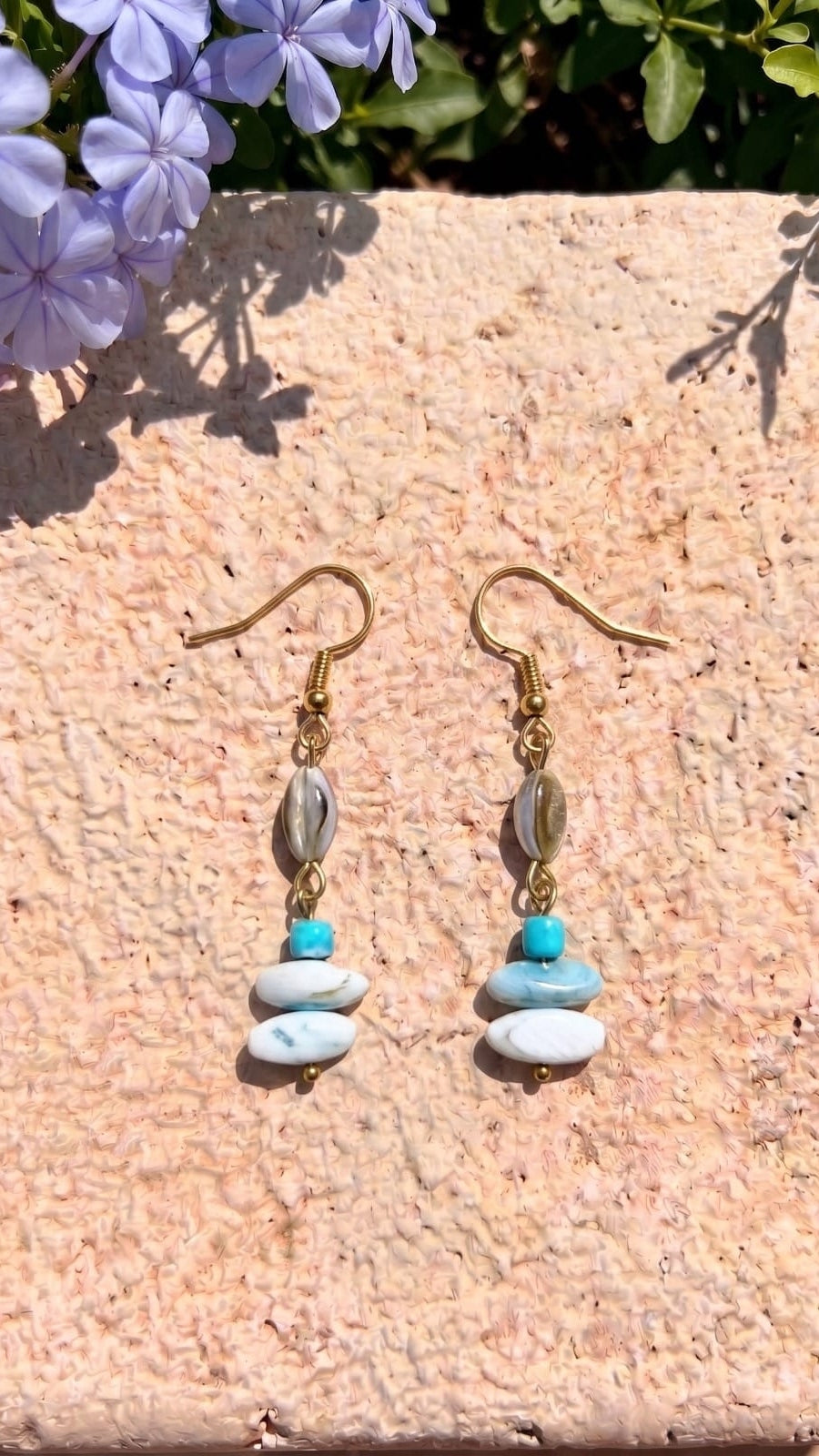 Mother of Pearl & Turquoise Layered Drop Earrings