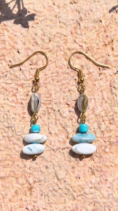 Mother of Pearl & Turquoise Layered Drop Earrings