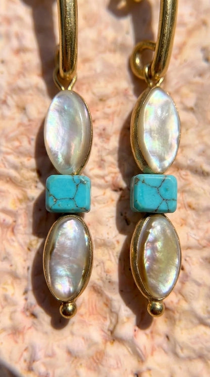 Turquoise & Mother of Pearl Drop Earrings – The Aqua Blossoms Collection