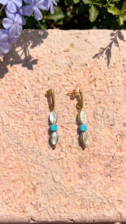 Turquoise & Mother of Pearl Drop Earrings – The Aqua Blossoms Collection