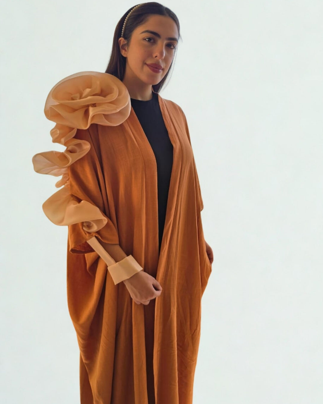 The Apricot Linen Flower Abaya