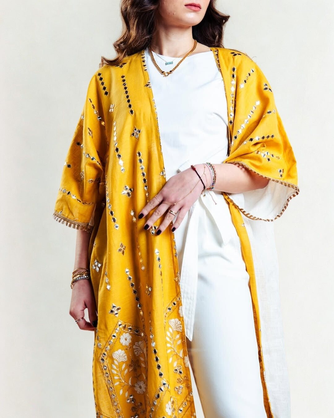 Yellow Embroidered Abaya