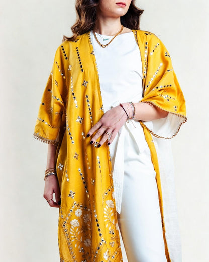 Yellow Embroidered Abaya